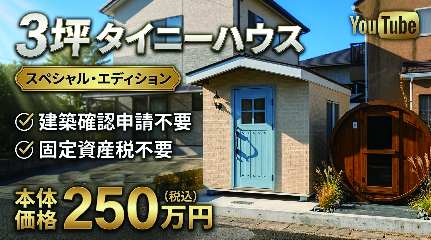 【3坪以下／固定資産税ゼロ】タイニーハウス・ガレージ・趣味部屋に！ 3坪高級ミニハウスが250万円！建築確認申請不要、固定資産税不要